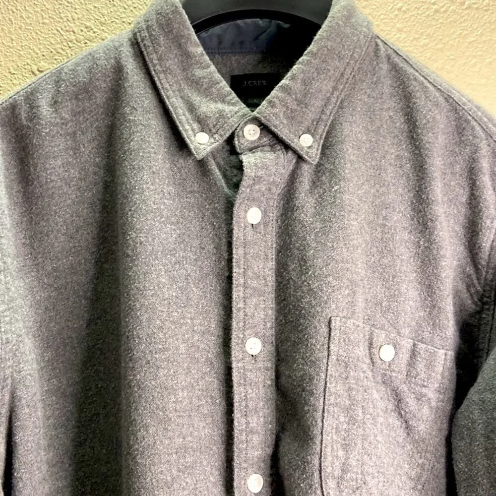 J. Crew Men Heather Gray Wool Blend Elbow Patch Button Down Shirt Size L